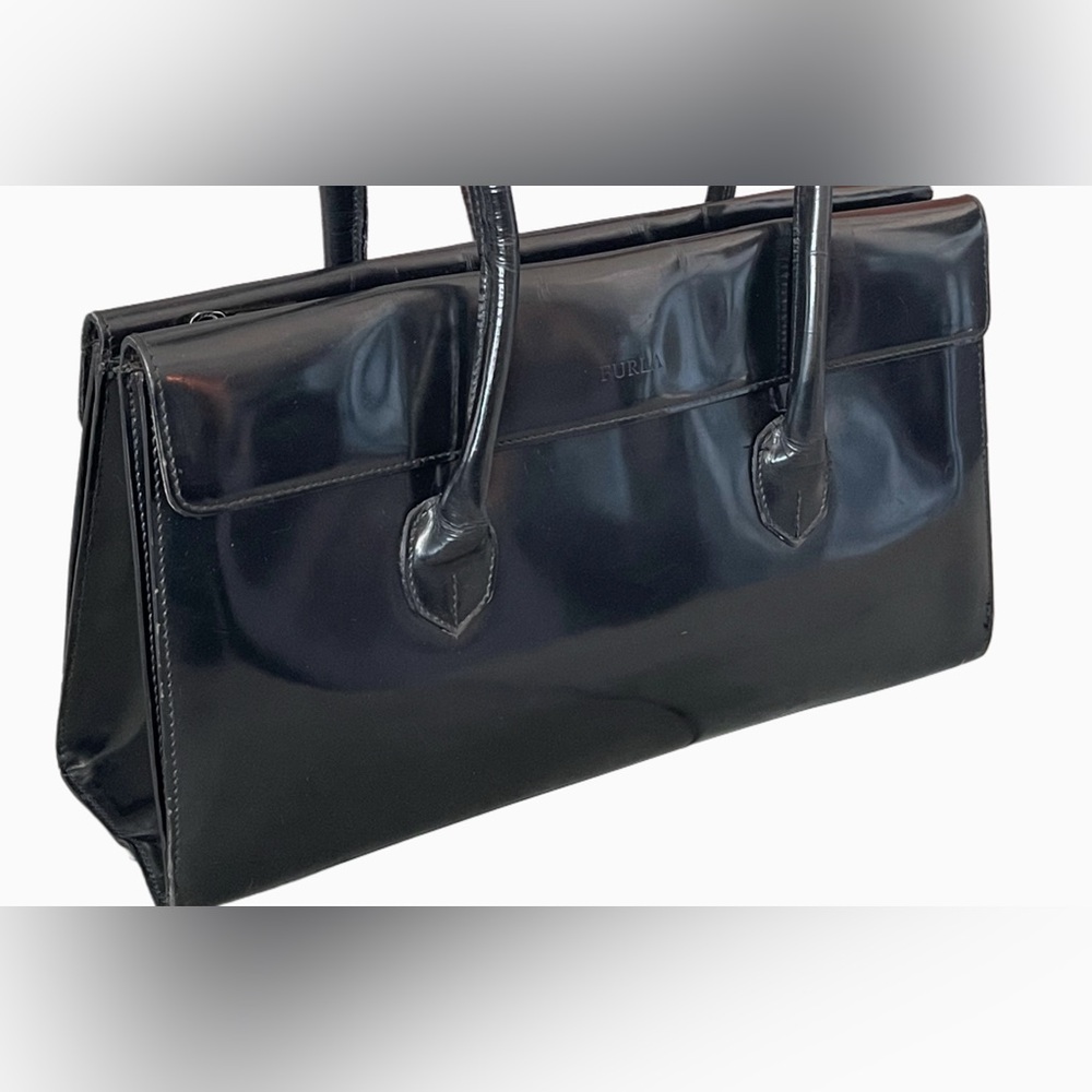 ❌SOLD ❌Vintage Furla Black Patent Leather Shoulder Bag 3 Compartments - Picture 4 of 17